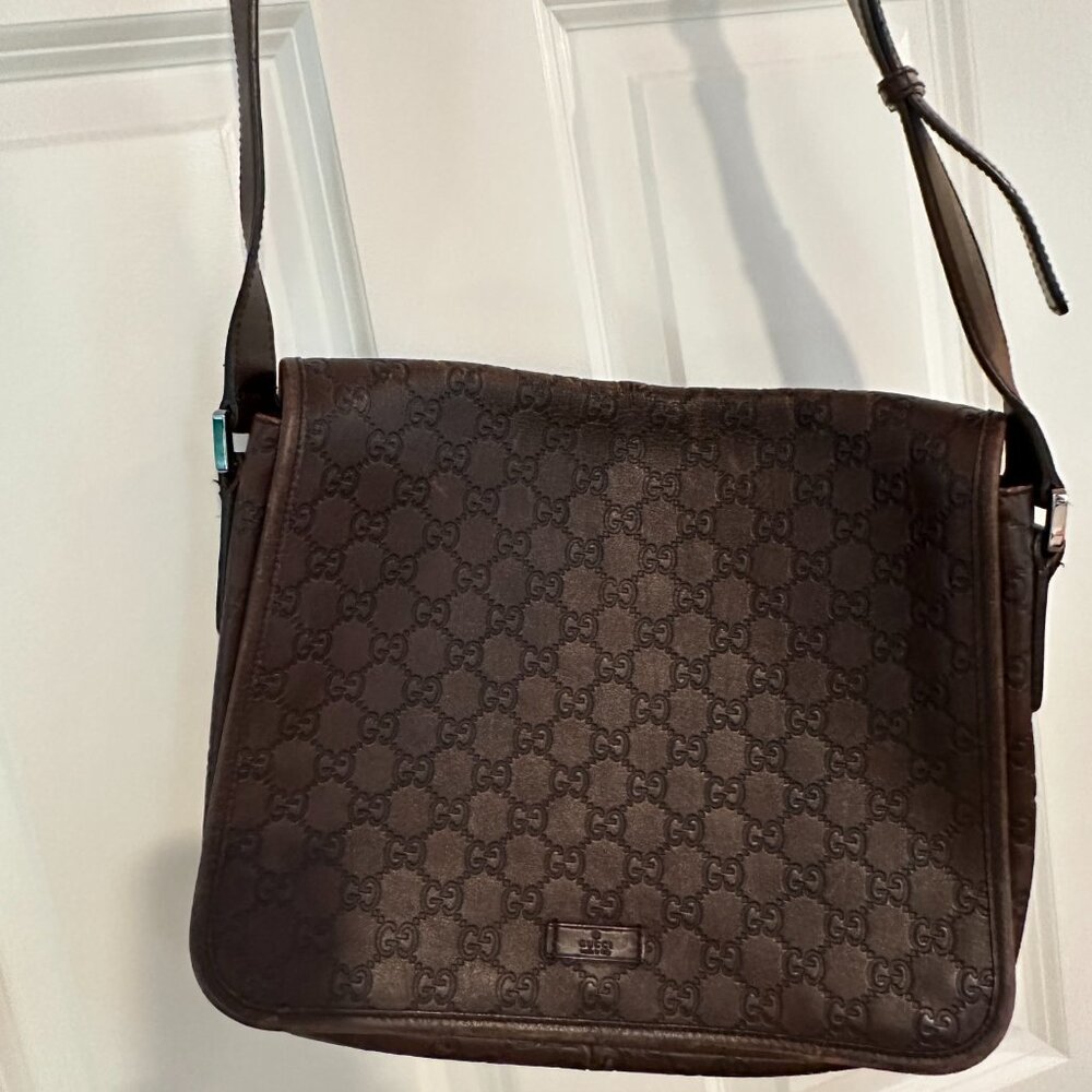 Guccissima Brown Messenger Leather Shoulder and Crossbody Bag